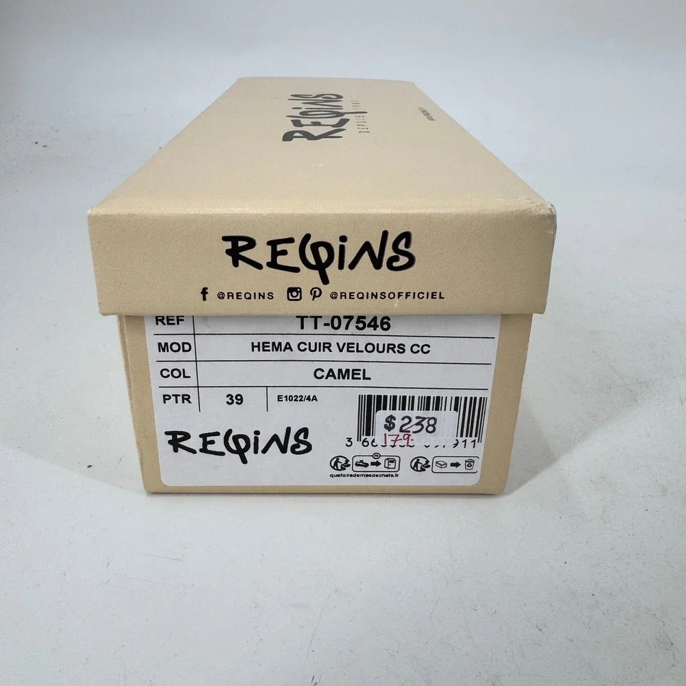 NEW Reqins Hema Cuir Velours CC Camel Suede Penny Loafers Flats TT-07546 Size 39 - Picture 5 of 5
